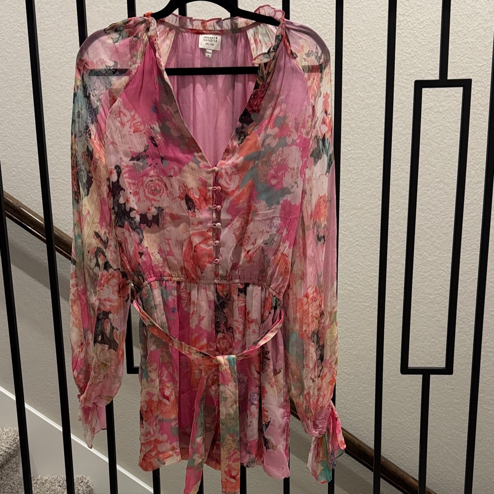 Hemant & Nandita Vibrant Pink Floral Romper with Pockets